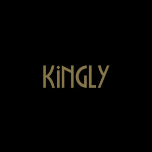 Kingly logo featuring thin gold text on a black background.